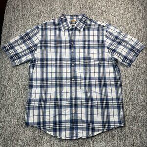 Timberland Shirt Mens Medium Plaid Button Up Short Sleeve Outdoors Blue